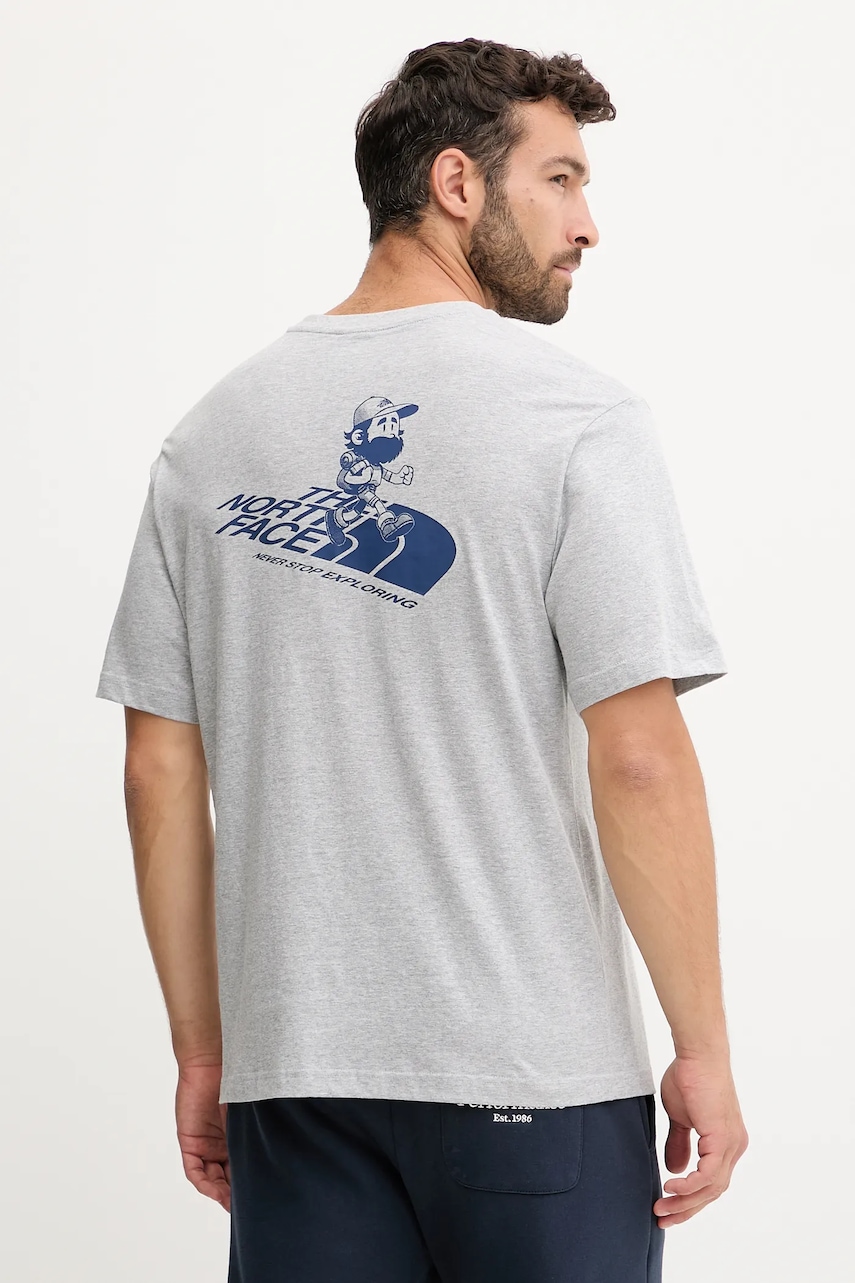 The North Face tricou culoarea gri, cu imprimeu, NF0A8F2PDYX1