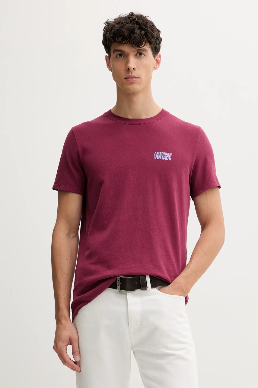 Levně Bavlněné tričko American Vintage pánské, vínová barva, MYKO02C