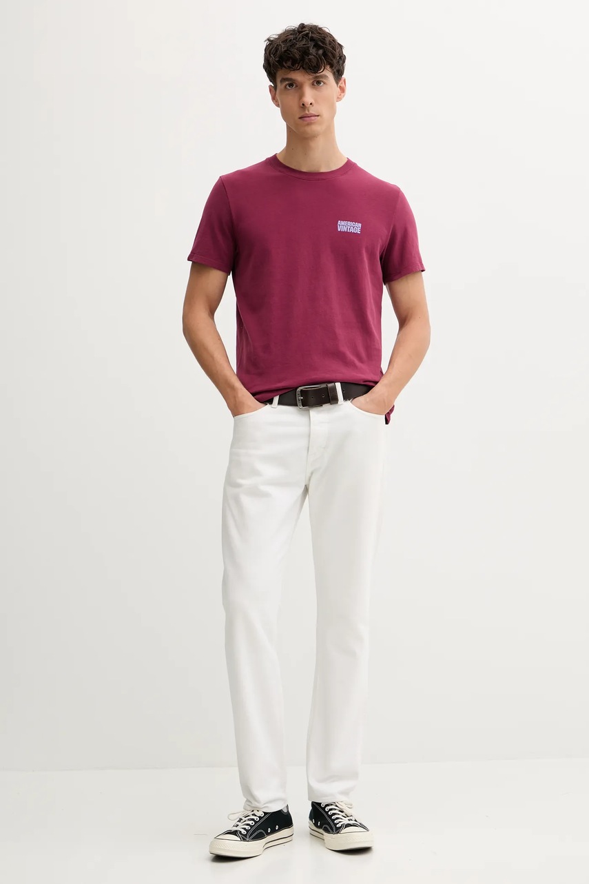 Хлопковая футболка American Vintage цвет бордовый однотонная MYKO02C