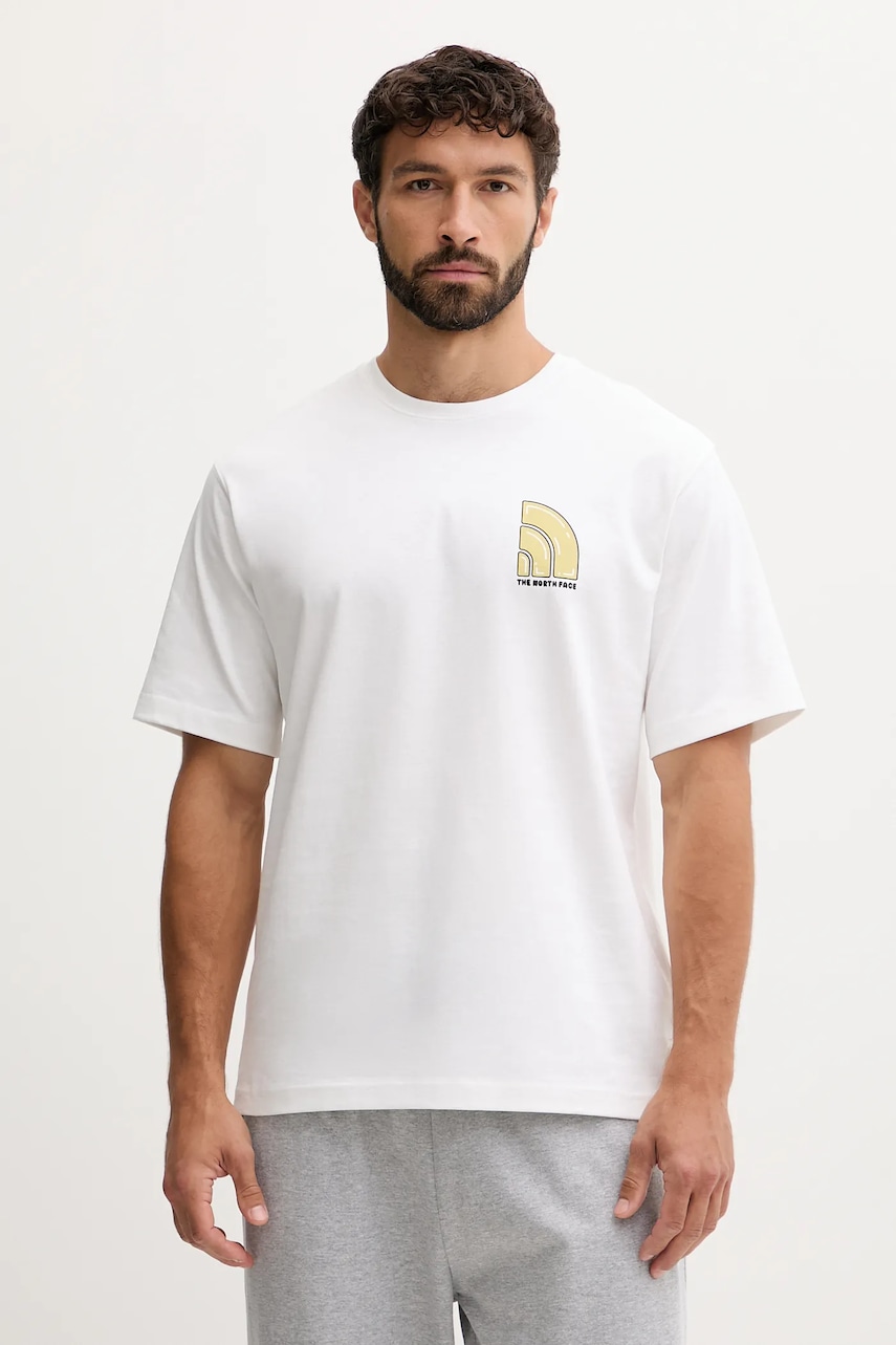 The North Face tricou din bumbac culoarea bej, cu imprimeu, NF0A8F2RFN41