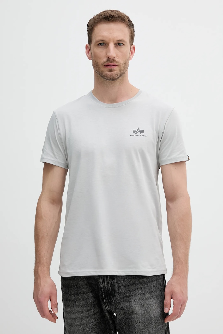 Levně Bavlněné tričko Alpha Industries pánské, šedá barva, s potiskem, 188505.666