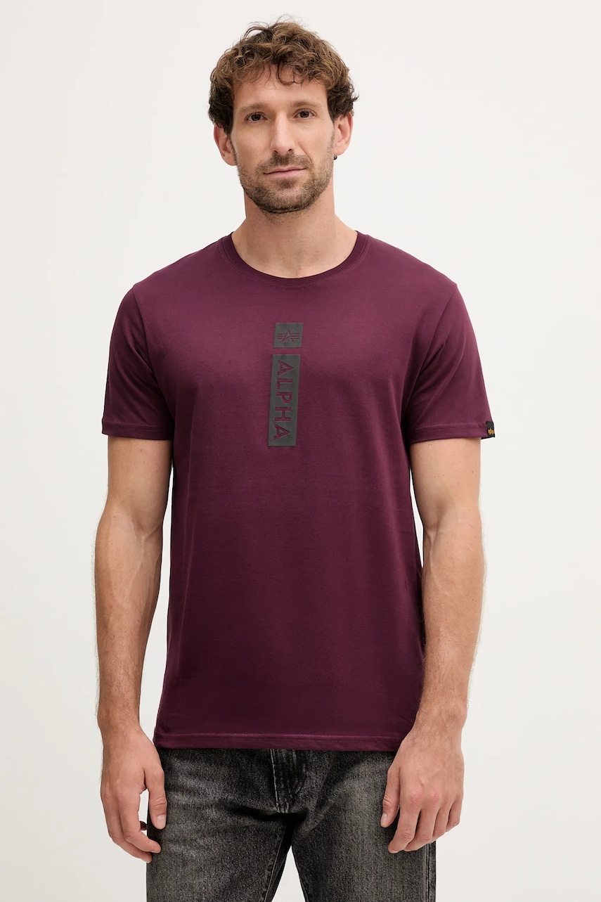 Alpha Industries tricou din bumbac culoarea bordo, cu imprimeu, 146509.608