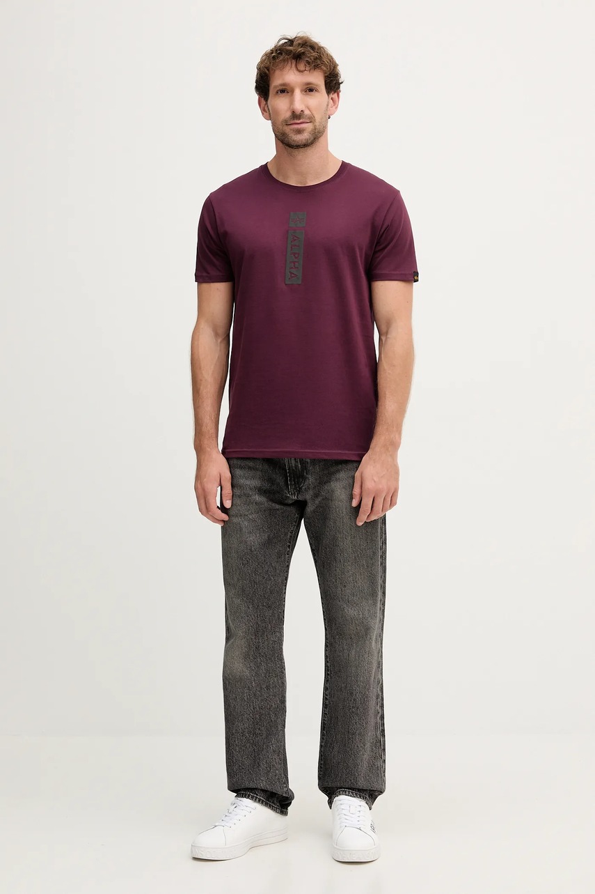 Хлопковая футболка Alpha Industries цвет бордовый с принтом 146509.608