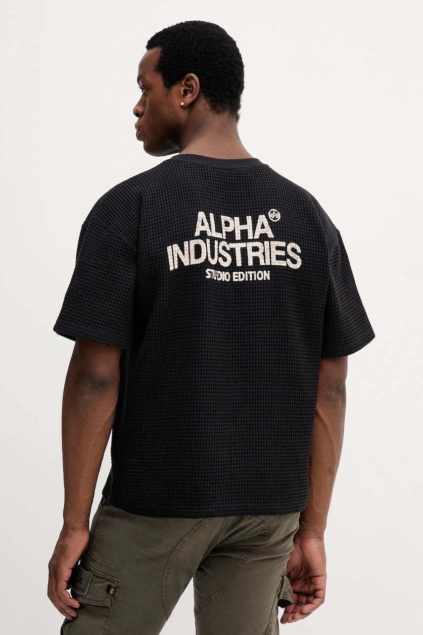 Levně Bavlněné tričko Alpha Industries pánské, černá barva, s potiskem, 258502.03