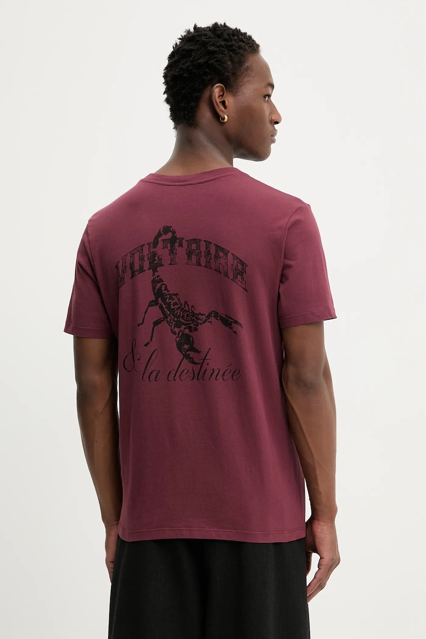 ZADIG&VOLTAIRE tricou din bumbac culoarea bordo, cu imprimeu, JMTS01741