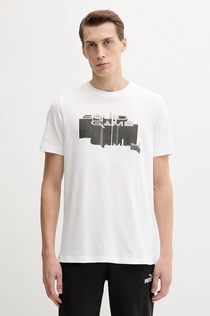 Puma tricou din bumbac PUMA x SQUID GAME culoarea bej, cu imprimeu, 630706 Puma tricou din bumbac PUMA x SQUID GAME culoarea bej, cu imprimeu, 630706