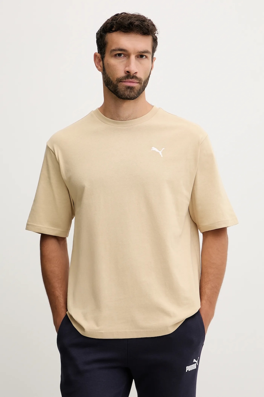 Puma tricou din bumbac culoarea bej, uni, 629645