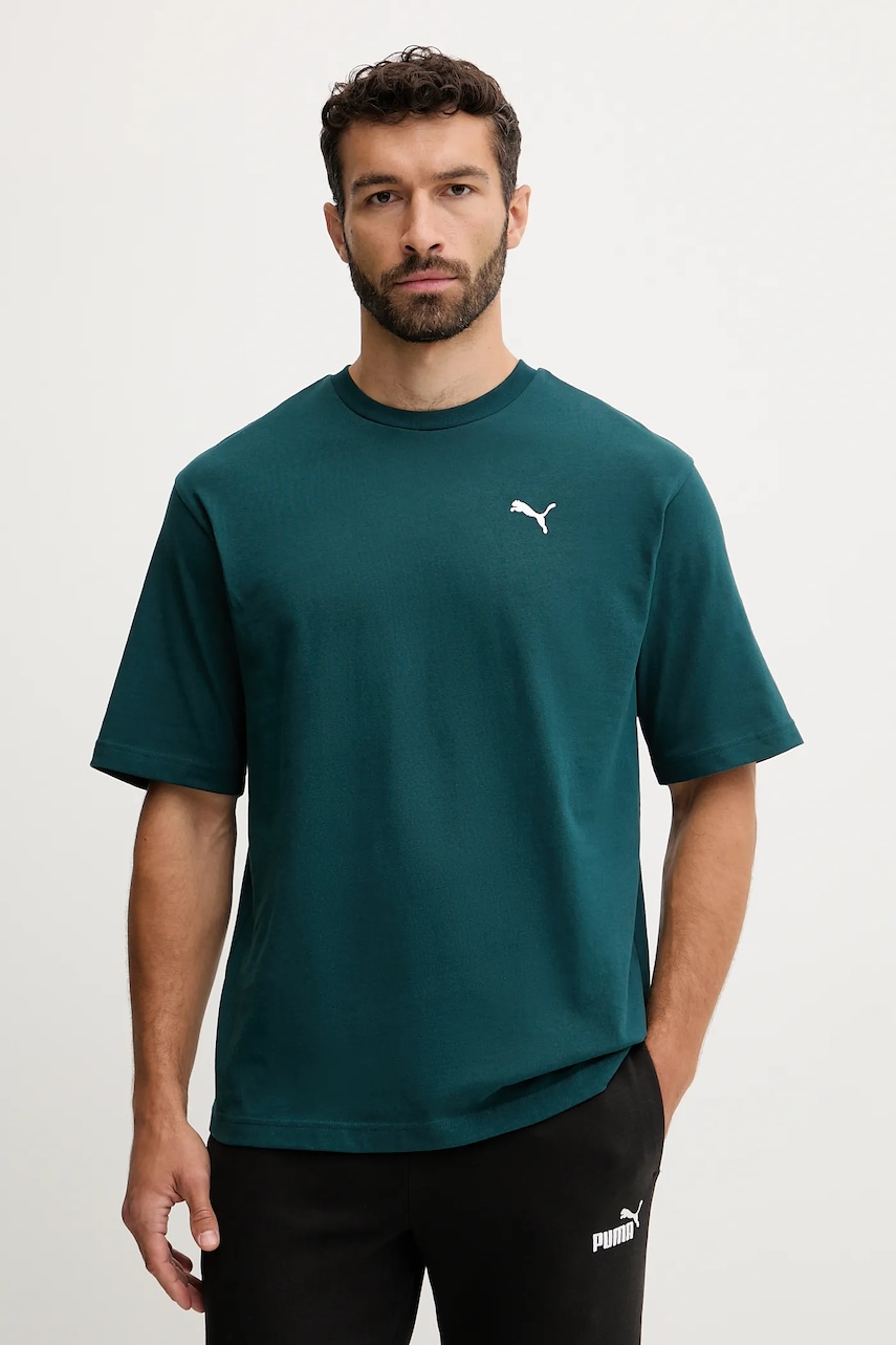 Puma tricou din bumbac culoarea verde, uni, 629645