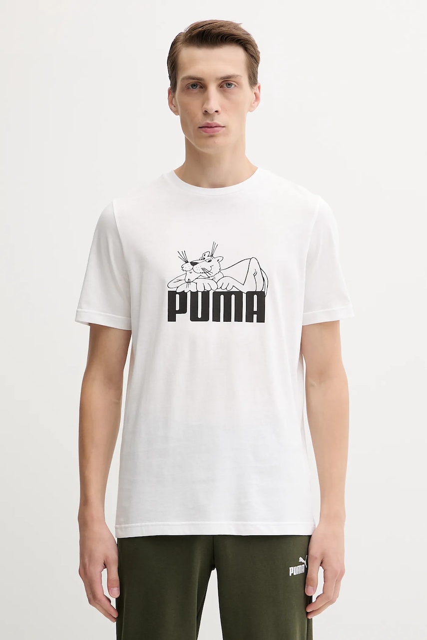 Puma tricou din bumbac culoarea alb, cu imprimeu, 632087