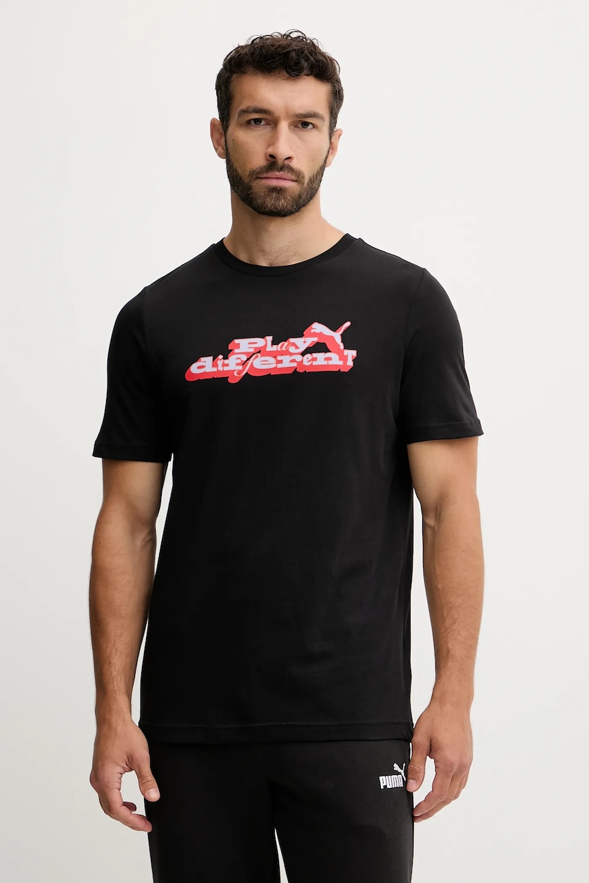 Puma tricou din bumbac culoarea negru, cu imprimeu, 632111