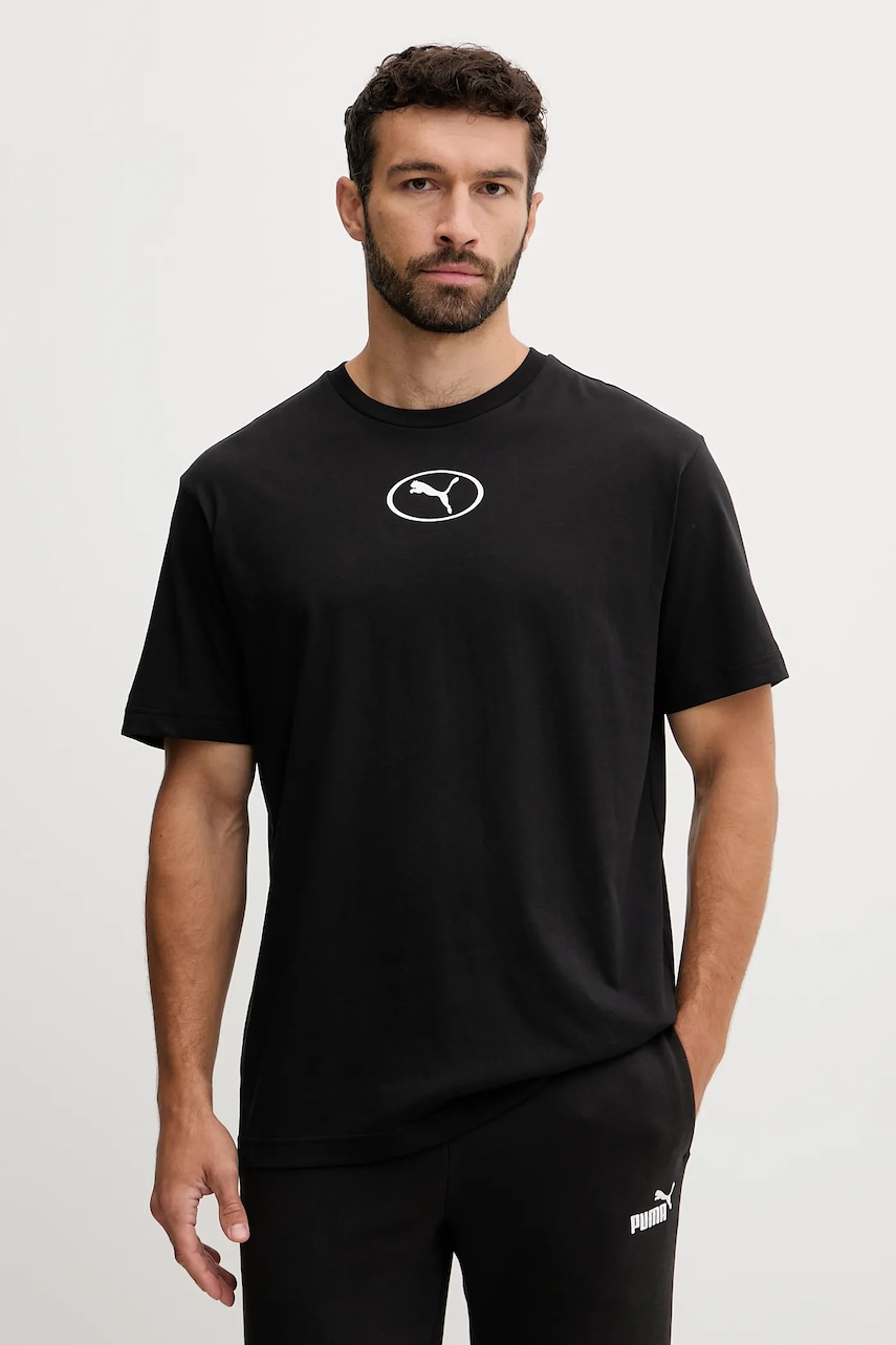 Puma tricou din bumbac culoarea negru, cu imprimeu, 688242