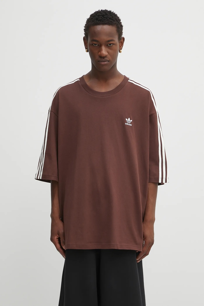 Bavlněné tričko adidas Originals Oversize Tee pánské, hnědá barva, s aplikací, KA0476