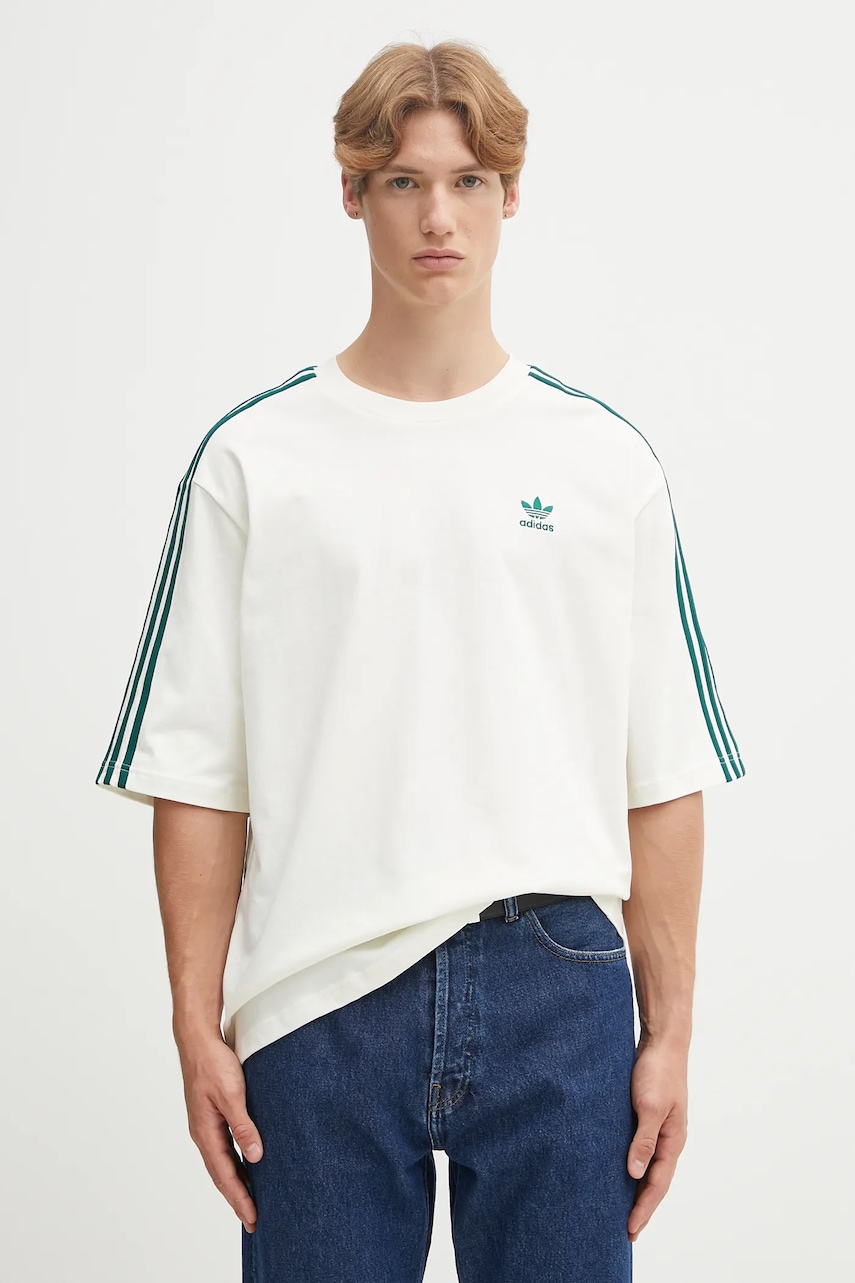 adidas Originals tricou din bumbac Oversize Tee culoarea bej, cu imprimeu, KA0478