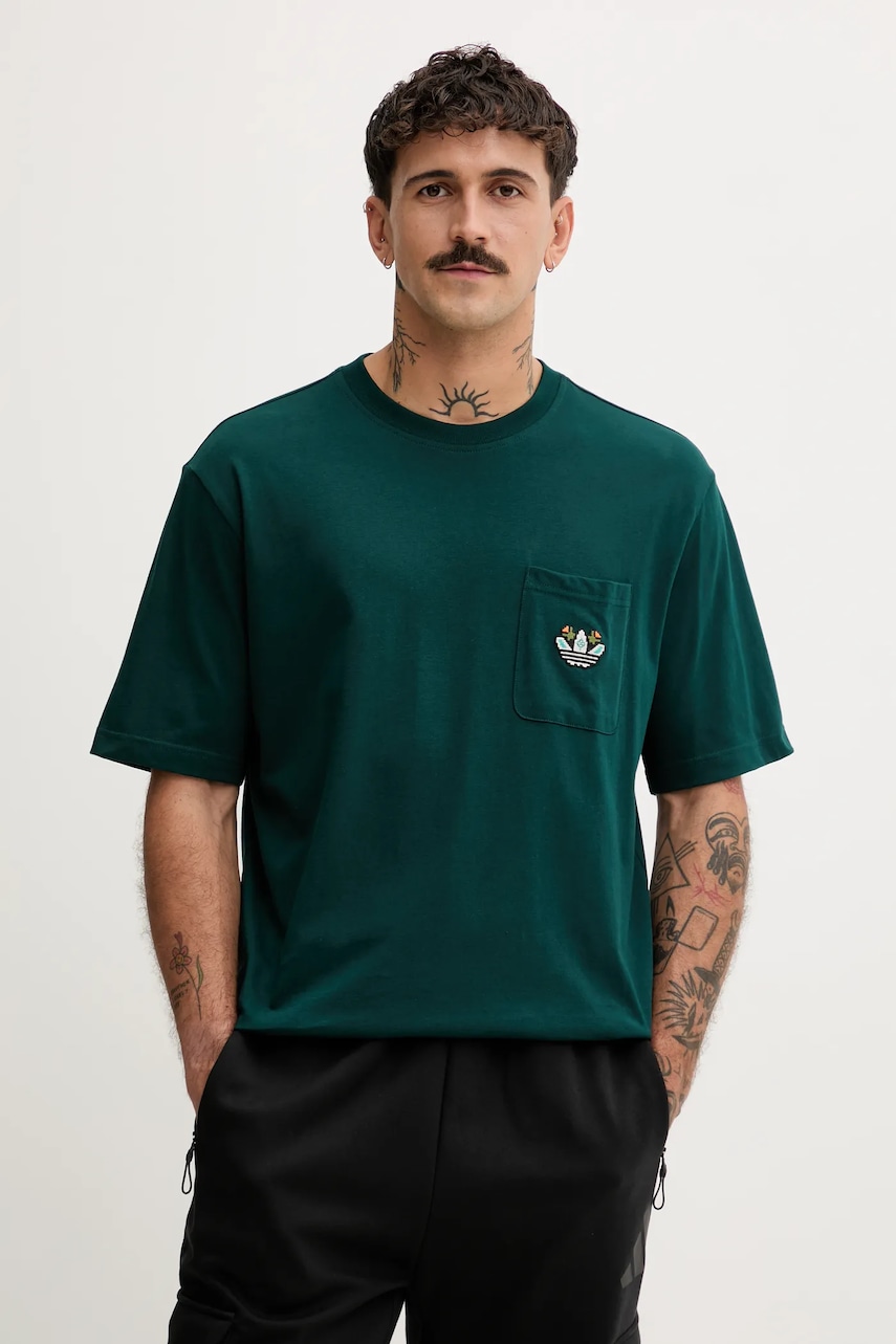 adidas Originals tricou din bumbac Mg Lo Ss T culoarea verde, cu imprimeu, JY2990