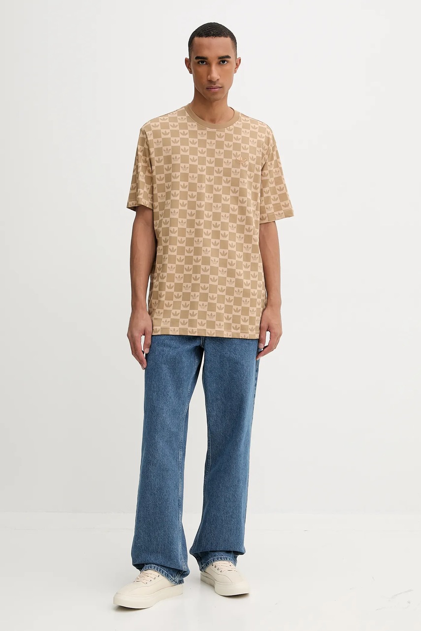 Хлопковая футболка adidas Originals Mg Lo Ss T цвет бежевый узор JY2970