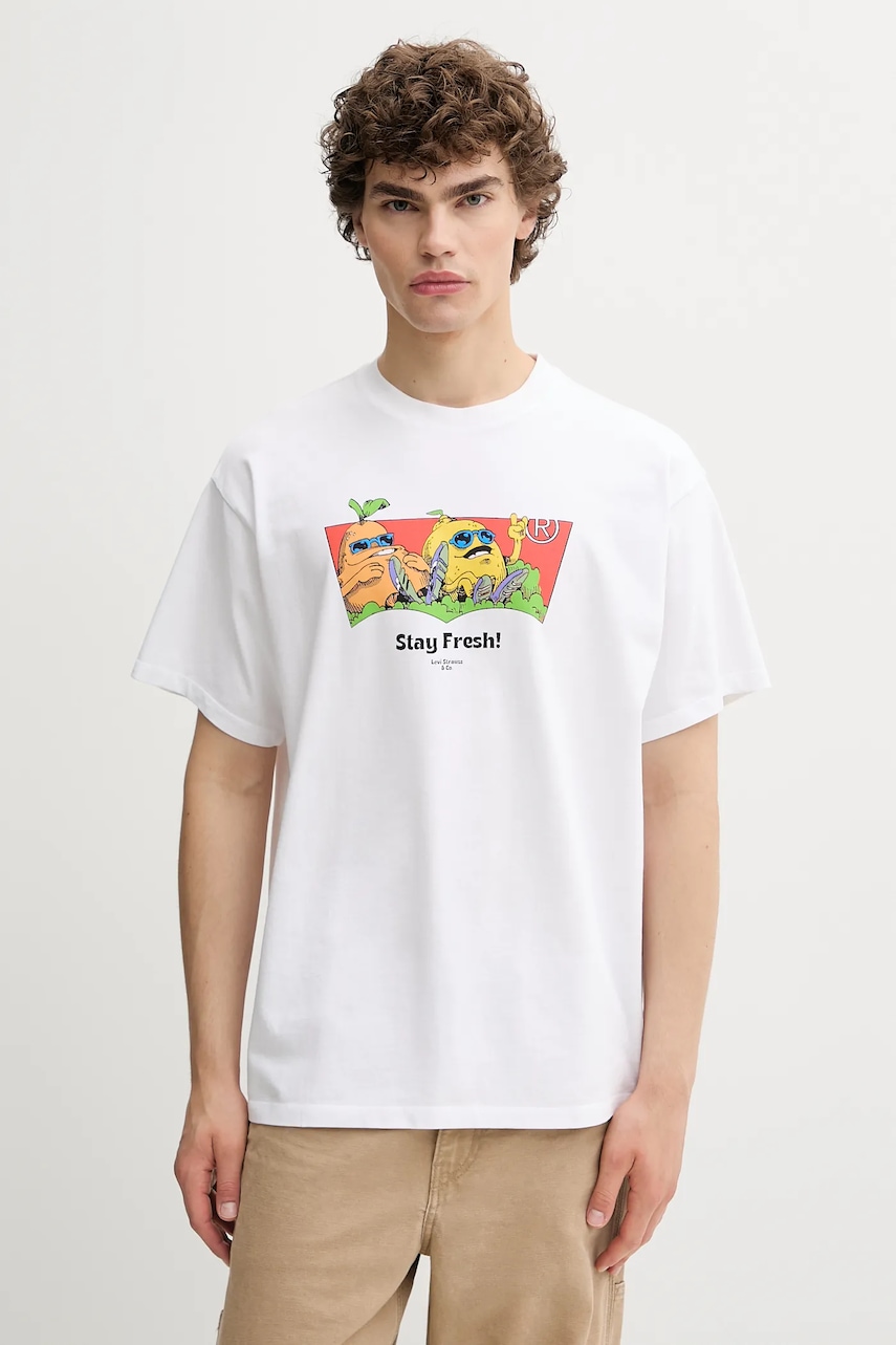 Levi\'s tricou din bumbac culoarea alb, cu imprimeu, 0008C