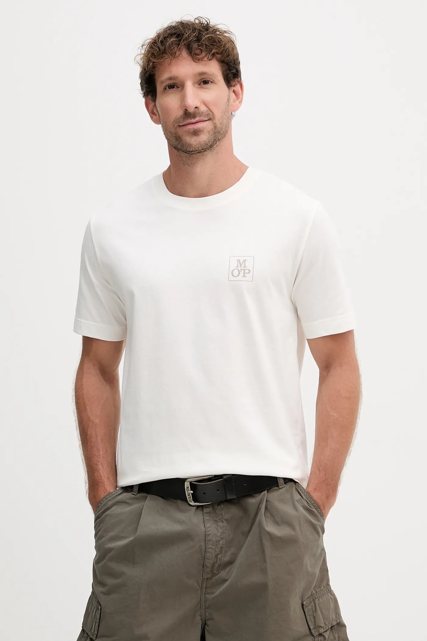 Marc O'Polo tricou din bumbac culoarea bej, cu imprimeu, 526201251128