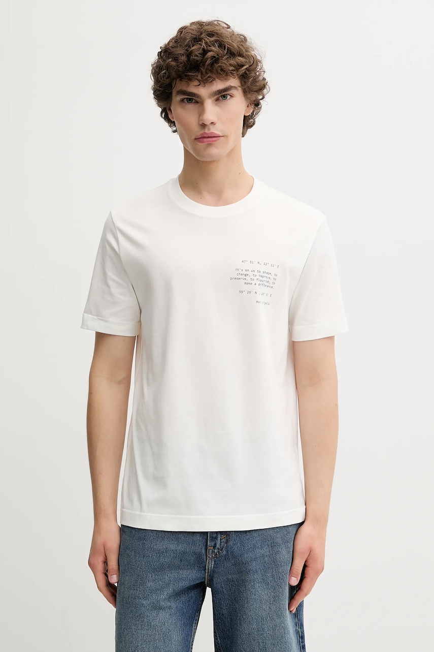 Marc O'Polo tricou din bumbac culoarea bej, cu imprimeu, 526201251138 Marc O'Polo tricou din bumbac culoarea bej, cu imprimeu, 526201251138