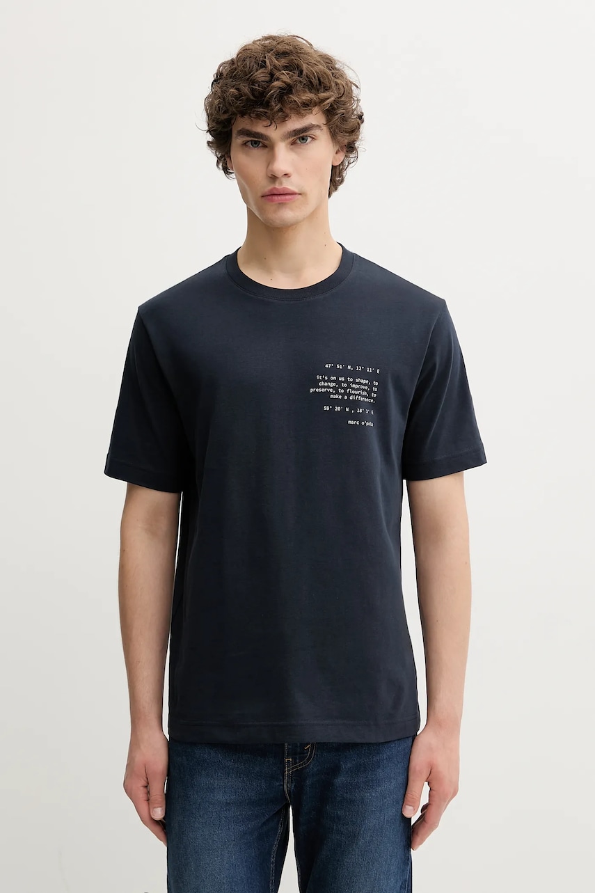 Marc O'Polo tricou din bumbac culoarea bleumarin, cu imprimeu, 526201251138 Marc O'Polo tricou din bumbac culoarea bleumarin, cu imprimeu, 526201251138