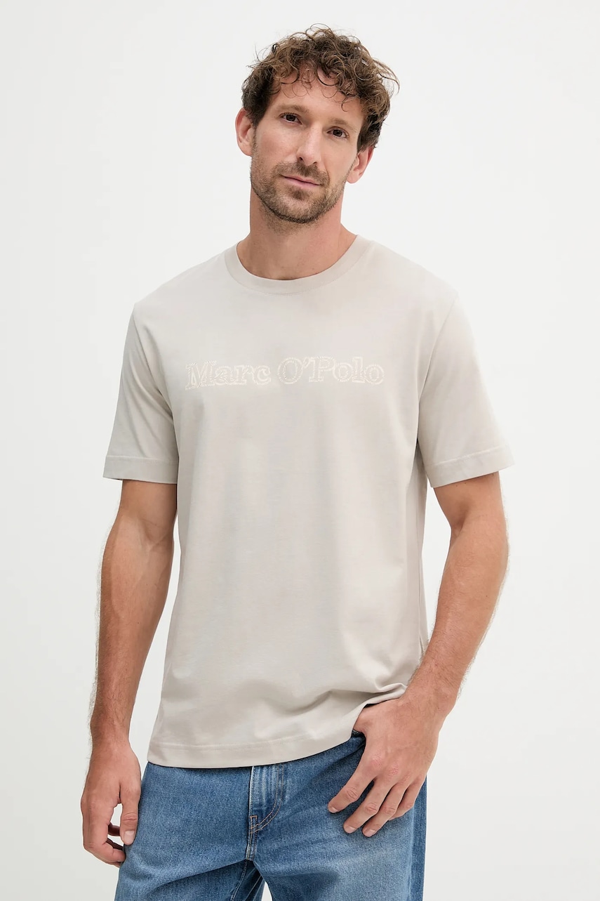 Marc O'Polo tricou din bumbac culoarea bej, cu imprimeu, 526201251154