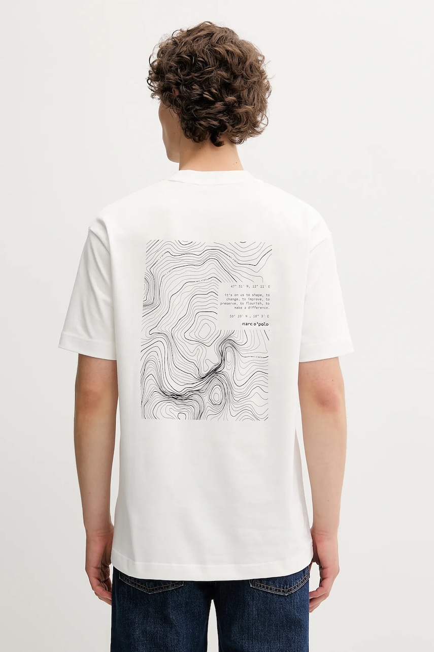 Marc O'Polo tricou din bumbac culoarea bej, cu imprimeu, 526206451158