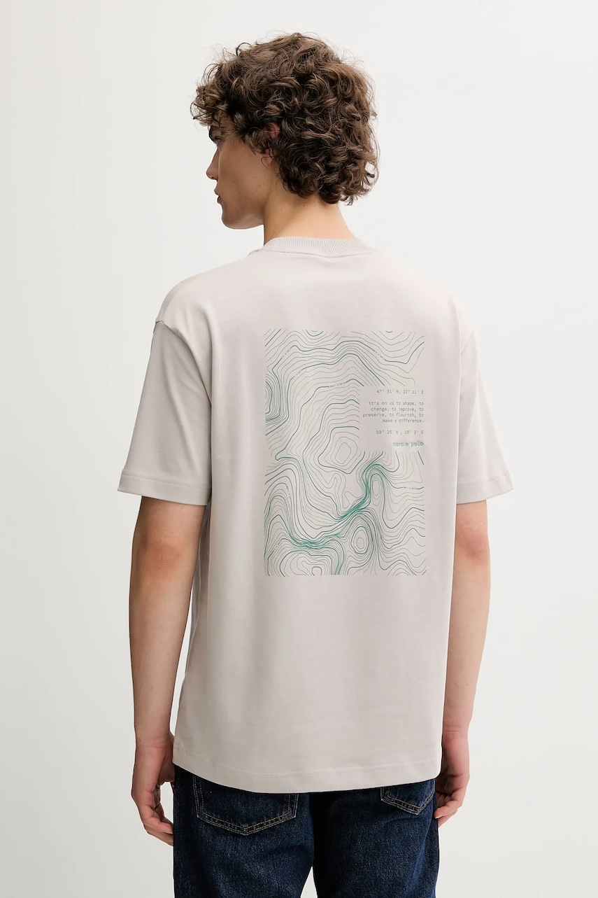 Marc O'Polo tricou din bumbac culoarea bej, cu imprimeu, 526206451158