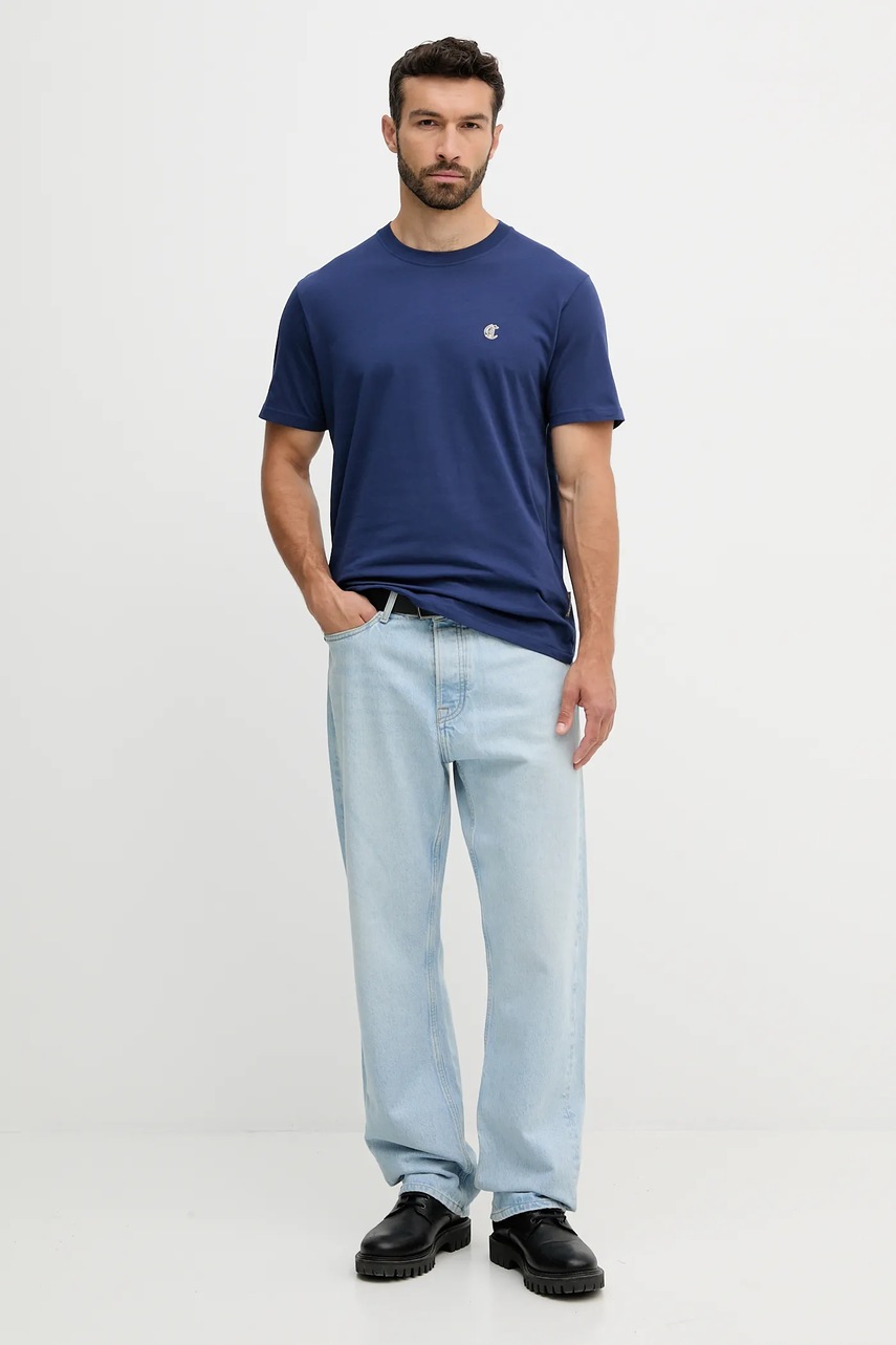 Βαμβακερό μπλουζάκι Just Cavalli ανδρικό, χρώμα: ναυτικό μπλε, 79OAHT06 CJ500 φωτογραφία