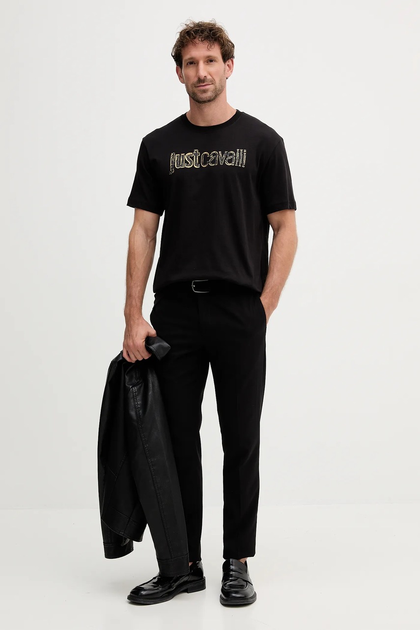 Хлопковая футболка Just Cavalli цвет чёрный с принтом 79OAHT16 CJ500