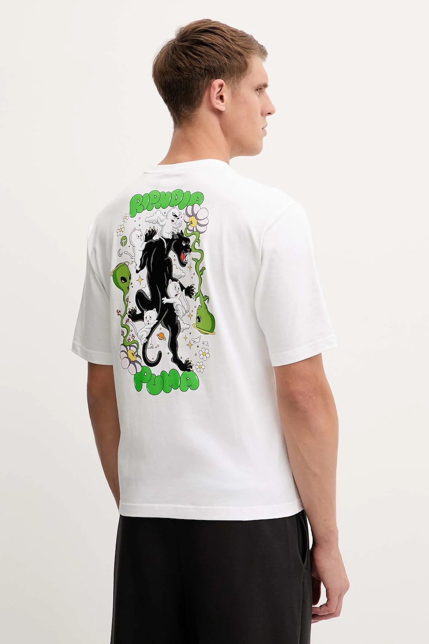 Puma tricou din bumbac PUMA x RIPNDIP culoarea alb, cu imprimeu, 632413