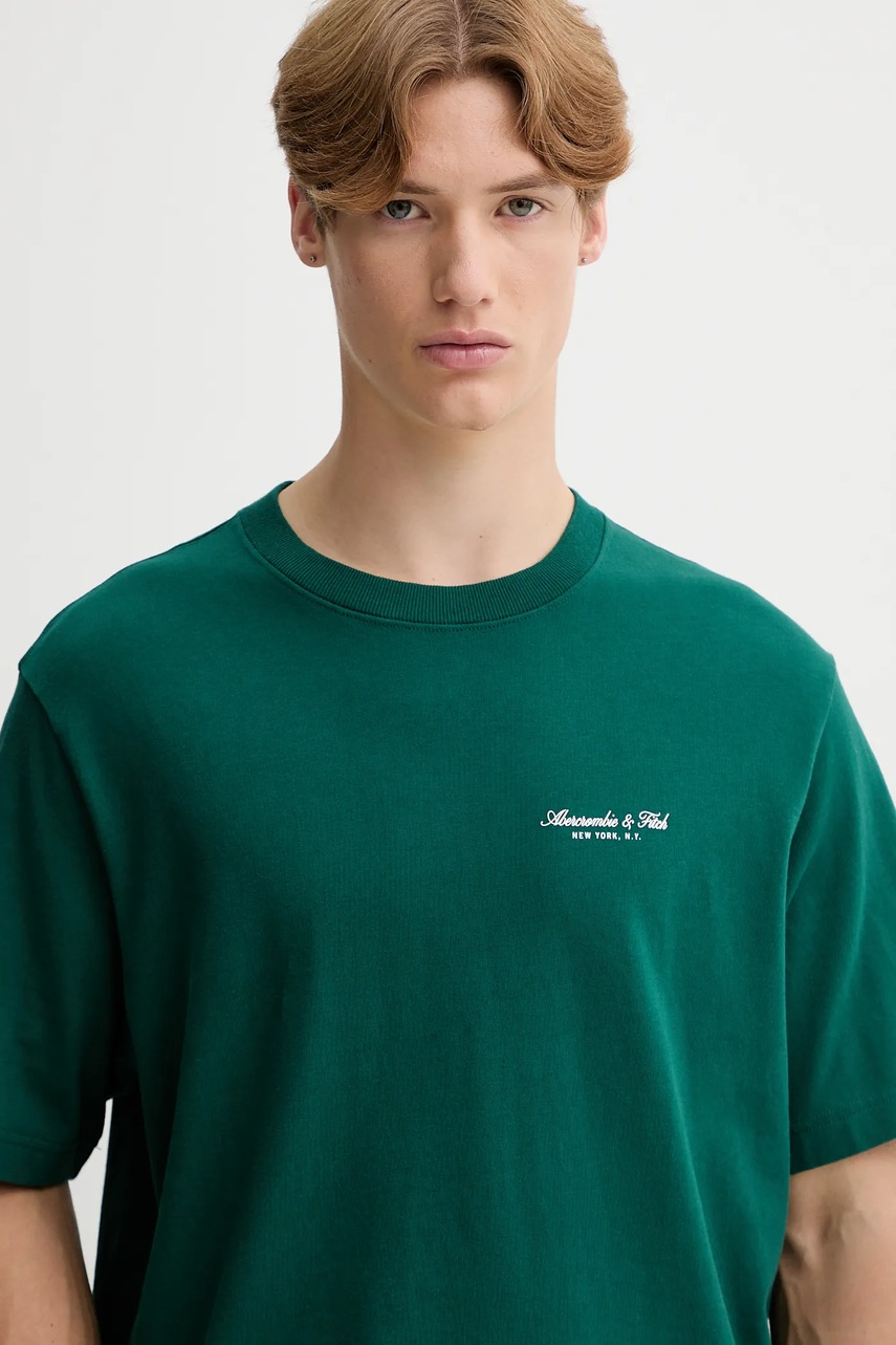 Βαμβακερό μπλουζάκι Abercrombie & Fitch ανδρικό, χρώμα: πράσινο, KI123-5091-300 φωτογραφία