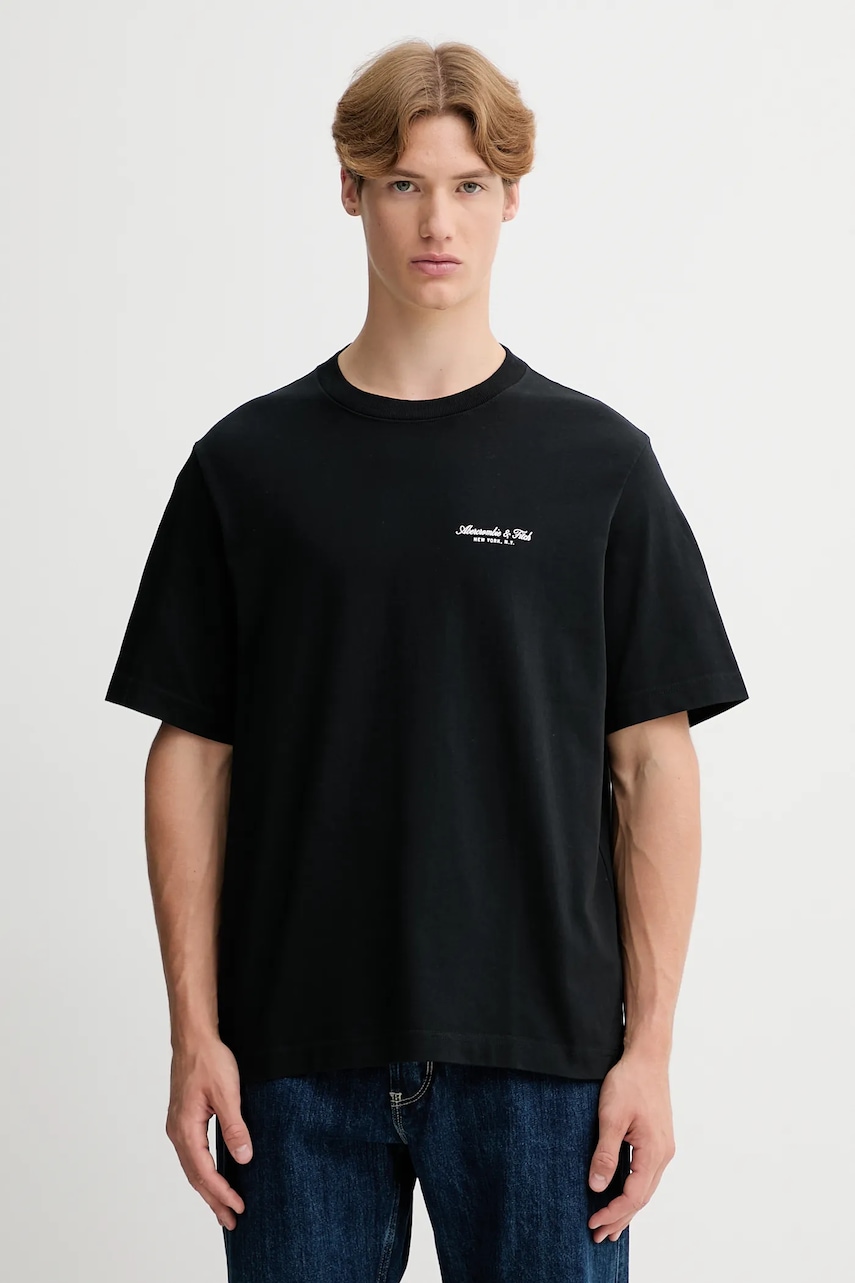 Abercrombie & Fitch tricou din bumbac culoarea negru, cu imprimeu, KI123-5091-900 Abercrombie & Fitch tricou din bumbac culoarea negru, cu imprimeu, KI123-5091-900