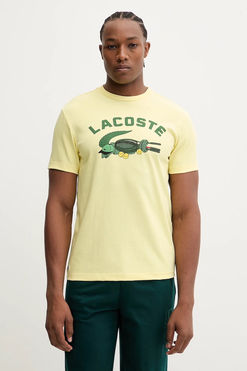 Lacoste tricou culoarea galben, cu imprimeu, TH4760