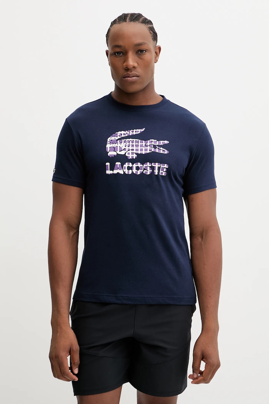 Lacoste tricou culoarea albastru marin, cu imprimeu, TH4769