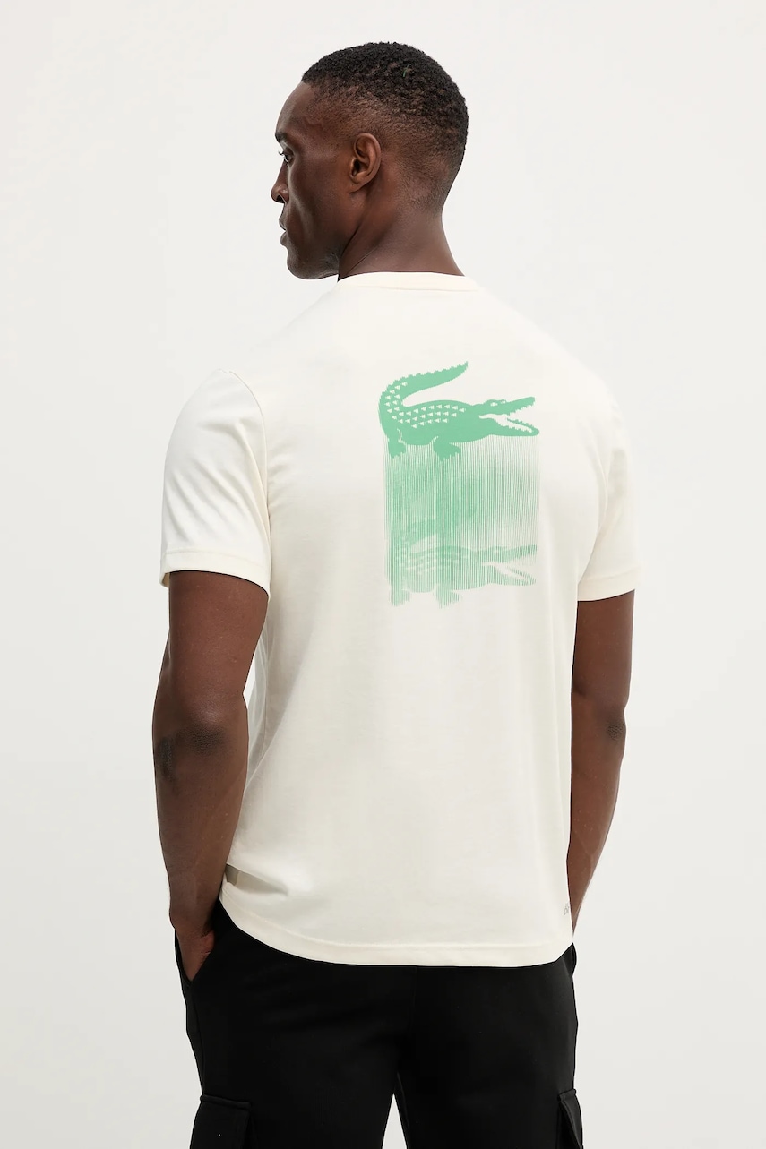 Lacoste tricou culoarea bej, cu imprimeu, TH4780