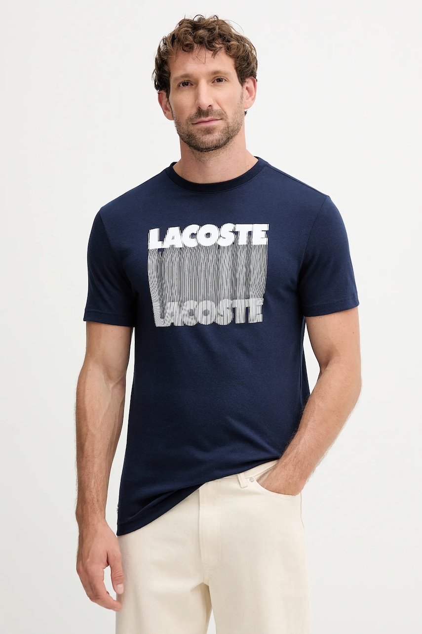 Lacoste tricou culoarea bleumarin, cu imprimeu, TH4781