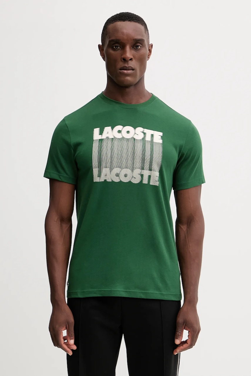 Levně Tričko Lacoste pánské, zelená barva, s potiskem, TH4781