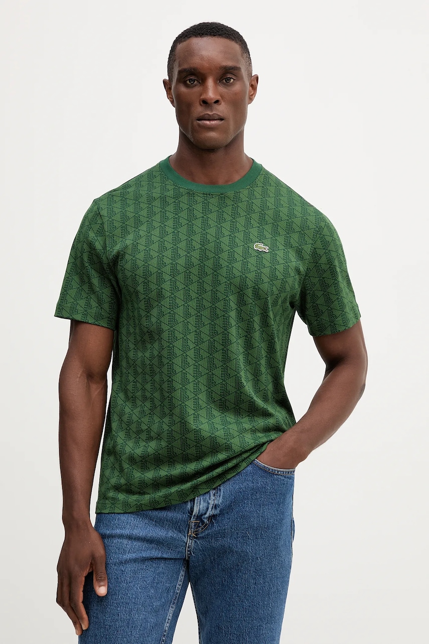 Levně Bavlněné tričko Lacoste pánské, zelená barva, TH5902