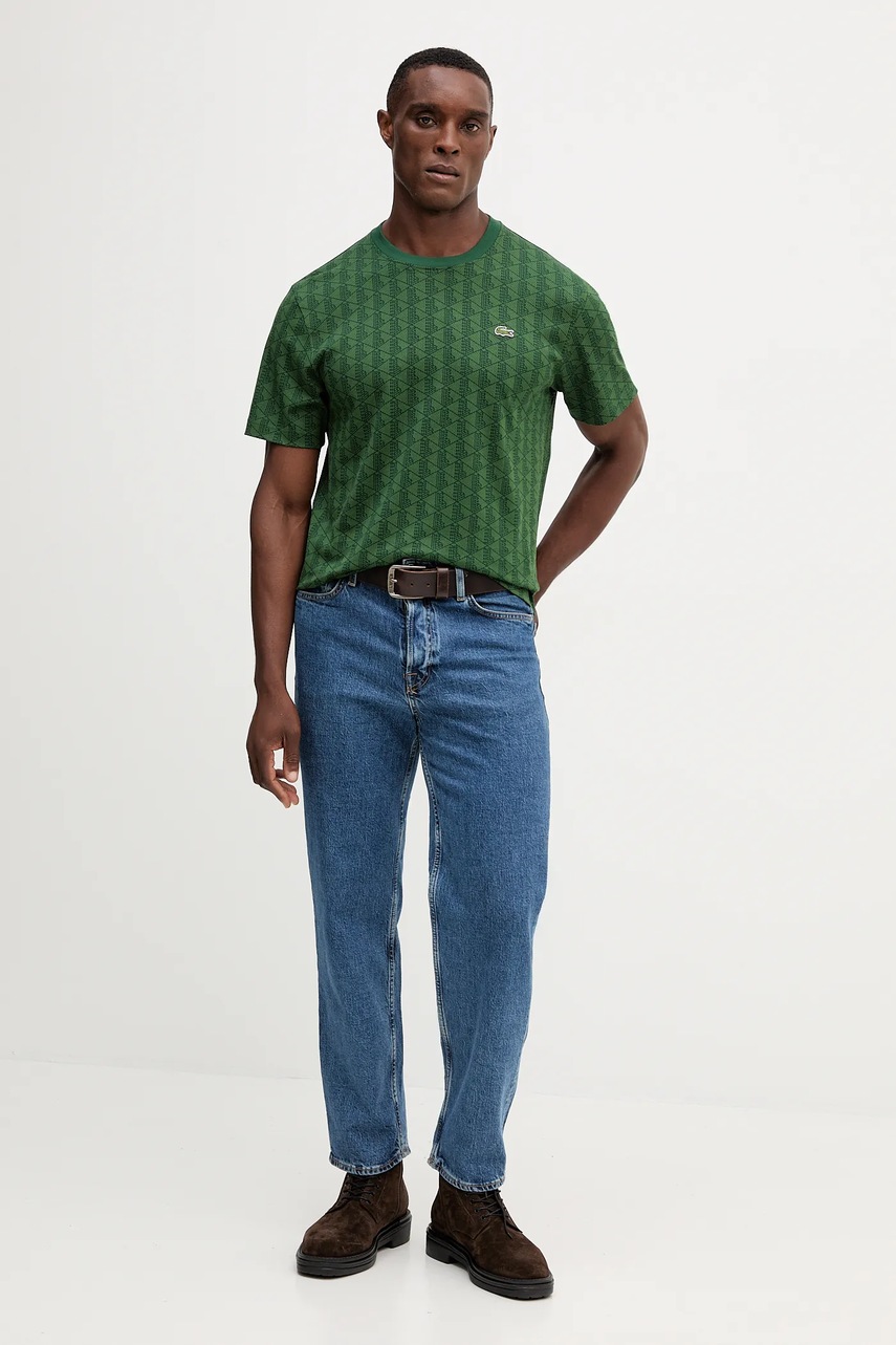 Хлопковая футболка Lacoste цвет зелёный узор TH5902