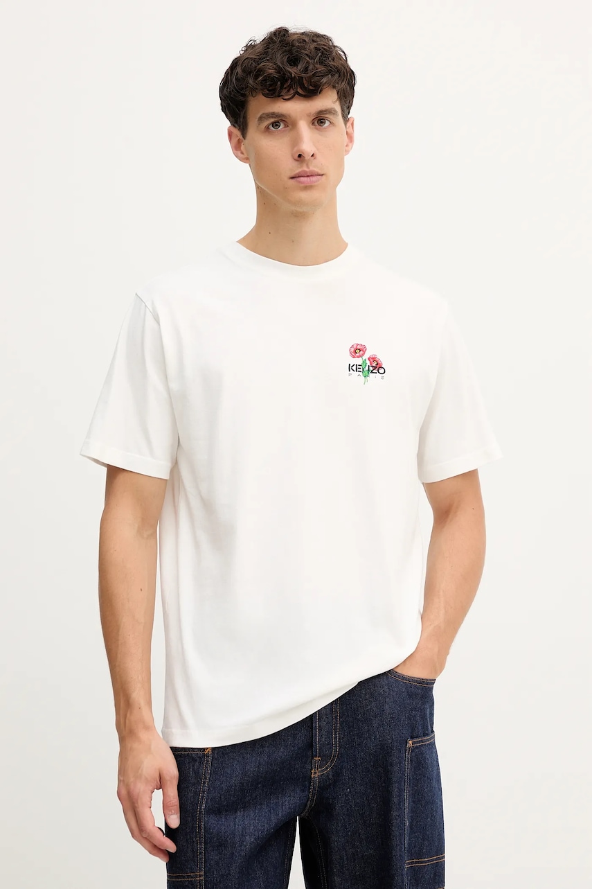 Kenzo tricou din bumbac culoarea bej, cu imprimeu, FF65TS2594SG