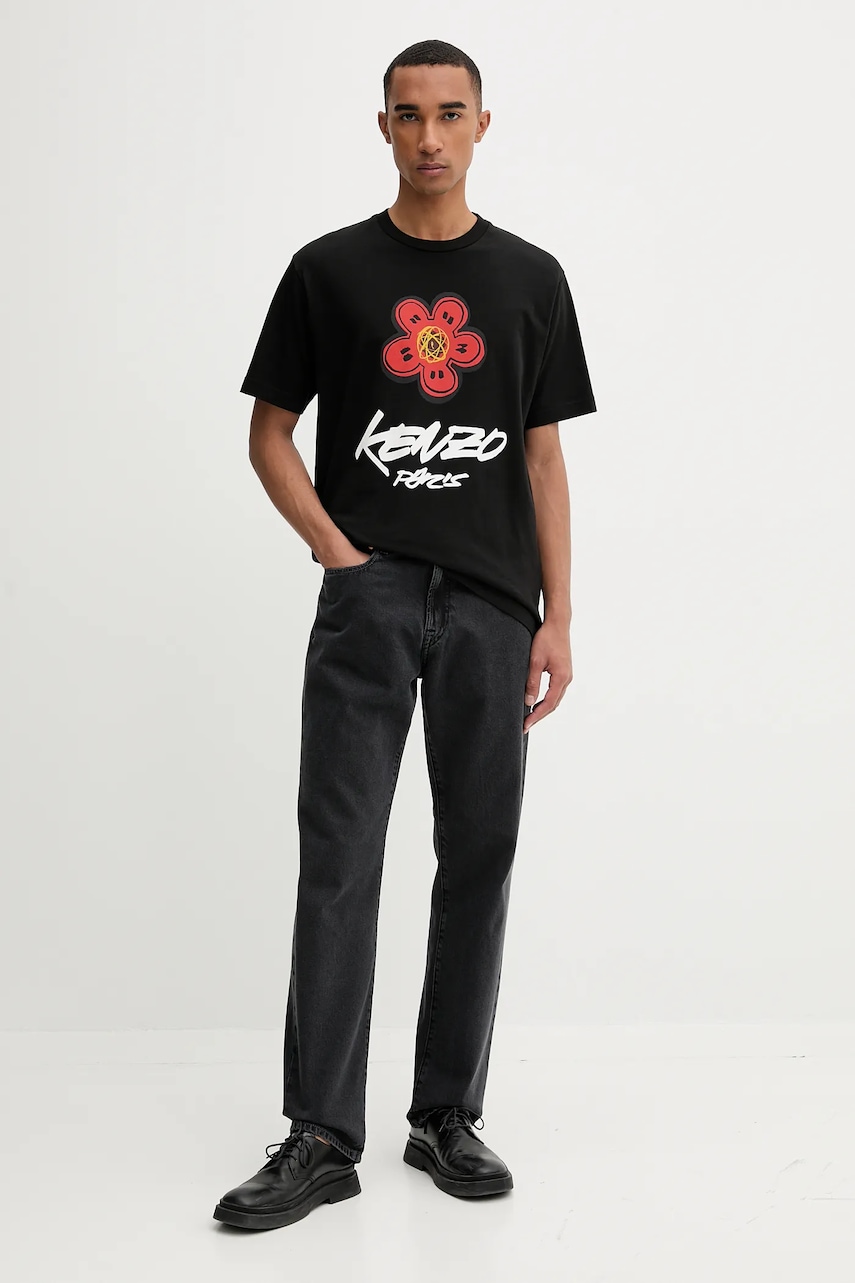 Хлопковая футболка Kenzo цвет чёрный с принтом FF65TS2654SG Хлопковая футболка Kenzo цвет чёрный с принтом FF65TS2654SG