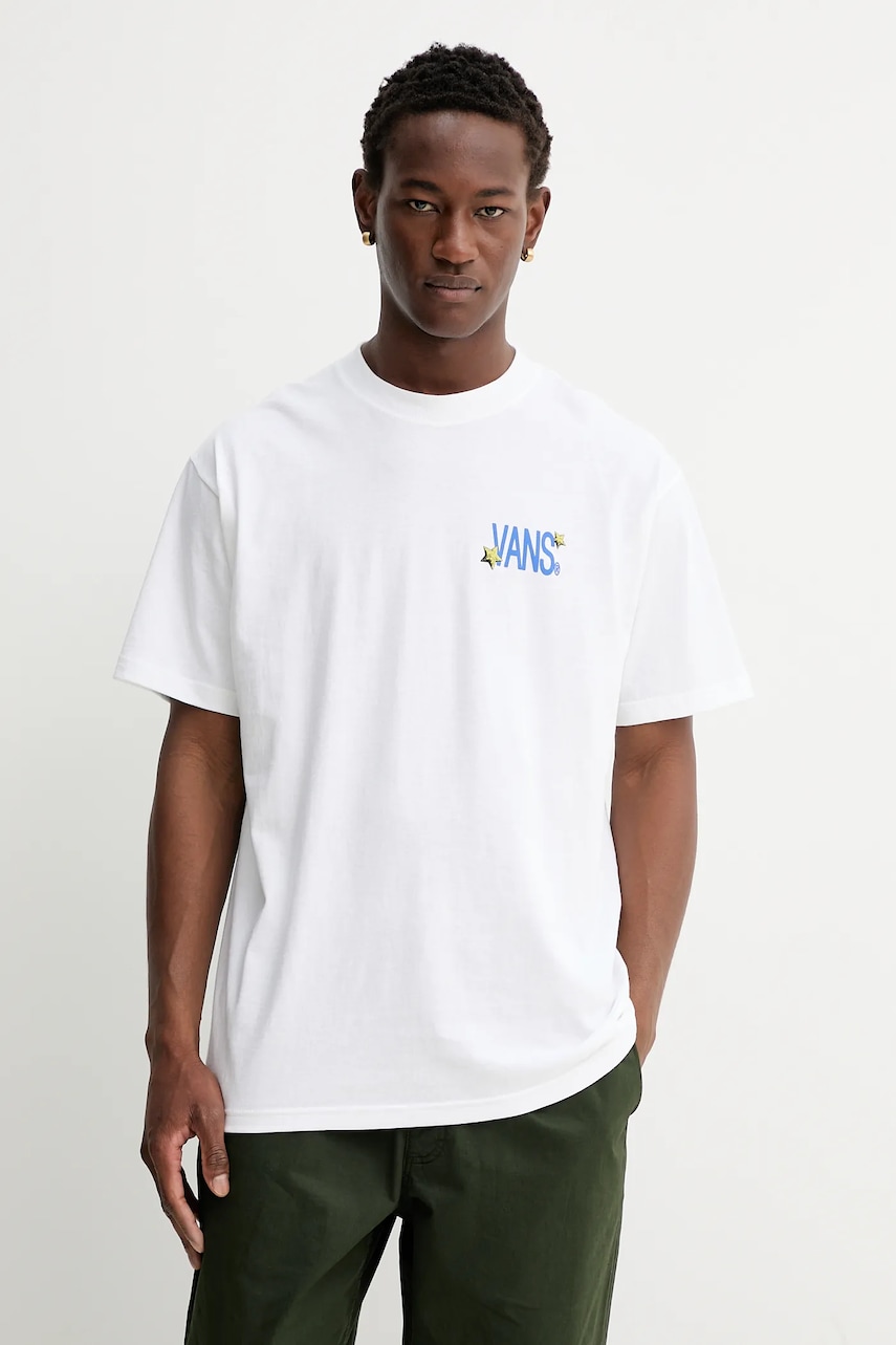 Vans tricou din bumbac culoarea alb, cu imprimeu, VN000PBRWHT1