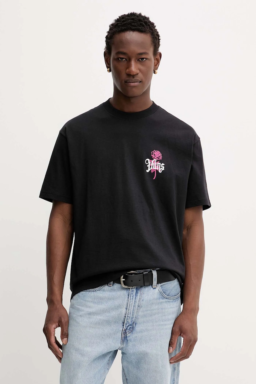 Vans tricou din bumbac culoarea negru, cu imprimeu, VN000PCHBLK1