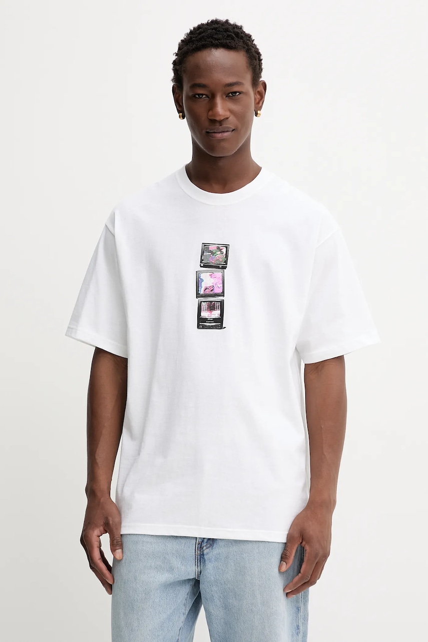 Vans tricou din bumbac culoarea alb, cu imprimeu, VN000PDTWHT1