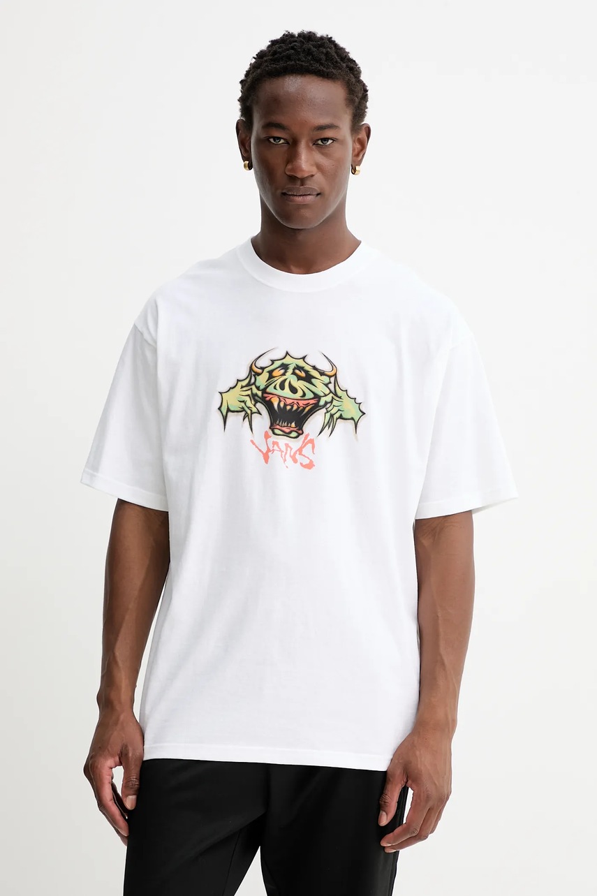 Vans tricou din bumbac culoarea alb, cu imprimeu, VN000PDYWHT1