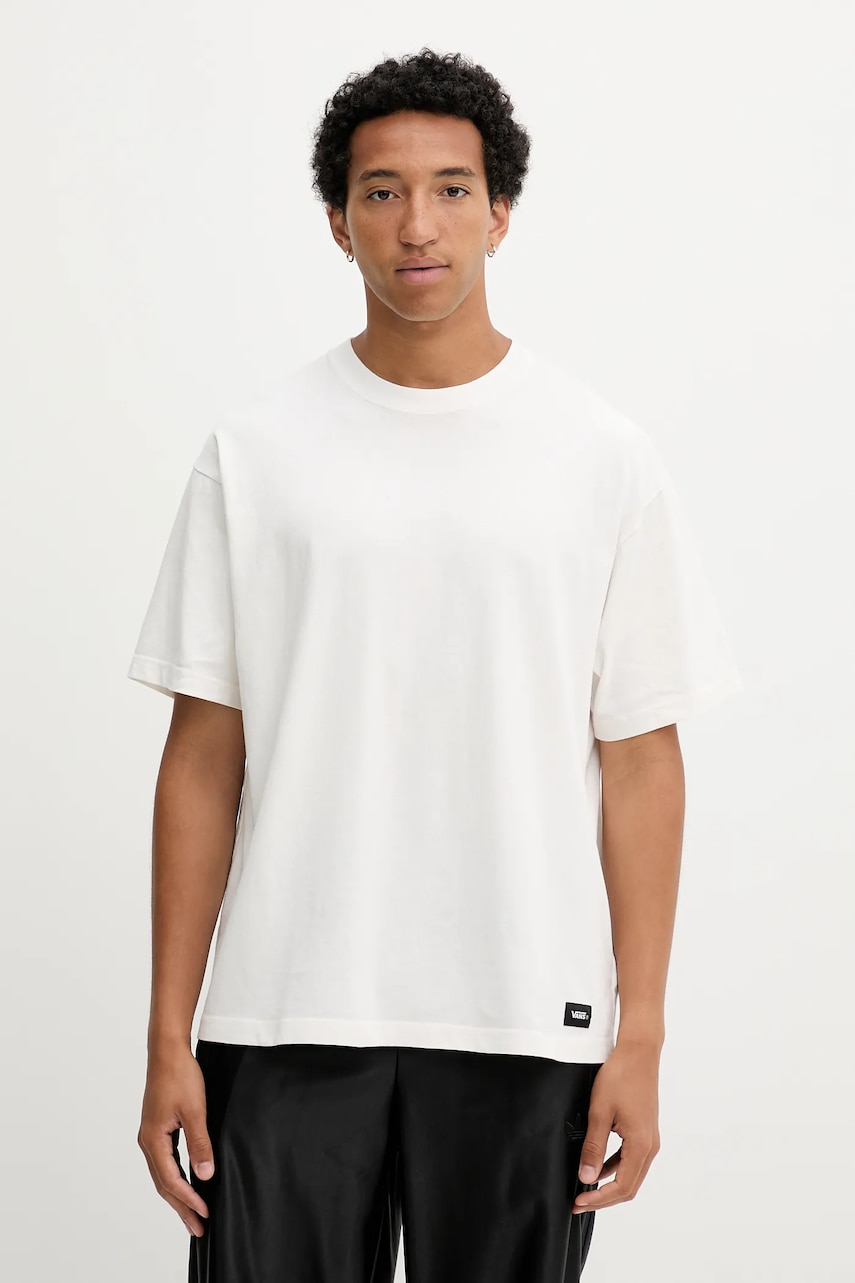 Vans tricou din bumbac culoarea bej, uni, VN000PFJC9F1