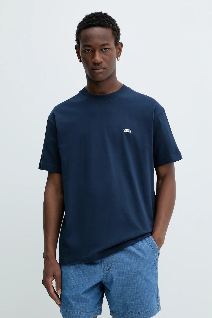 Vans tricou din bumbac culoarea bleumarin, uni, VN000R9XLKZ1