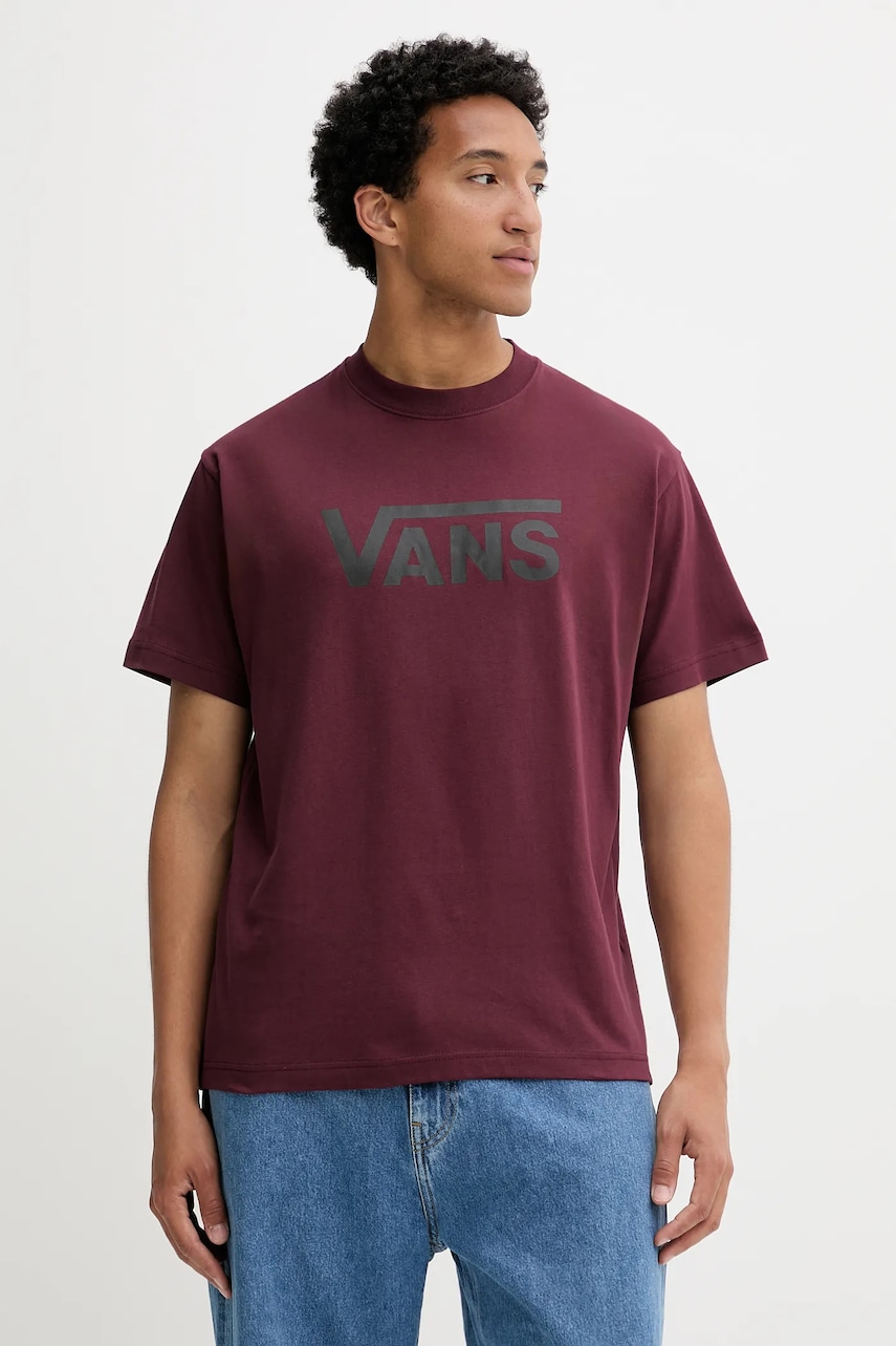 Vans tricou din bumbac culoarea bordo, cu imprimeu, VN000RA14QU1