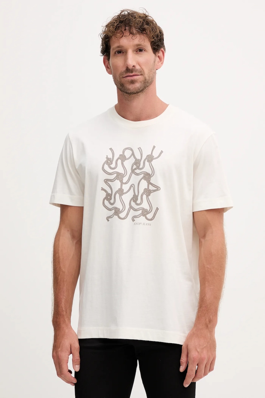 Joop! tricou din bumbac culoarea bej, cu imprimeu, 30047002