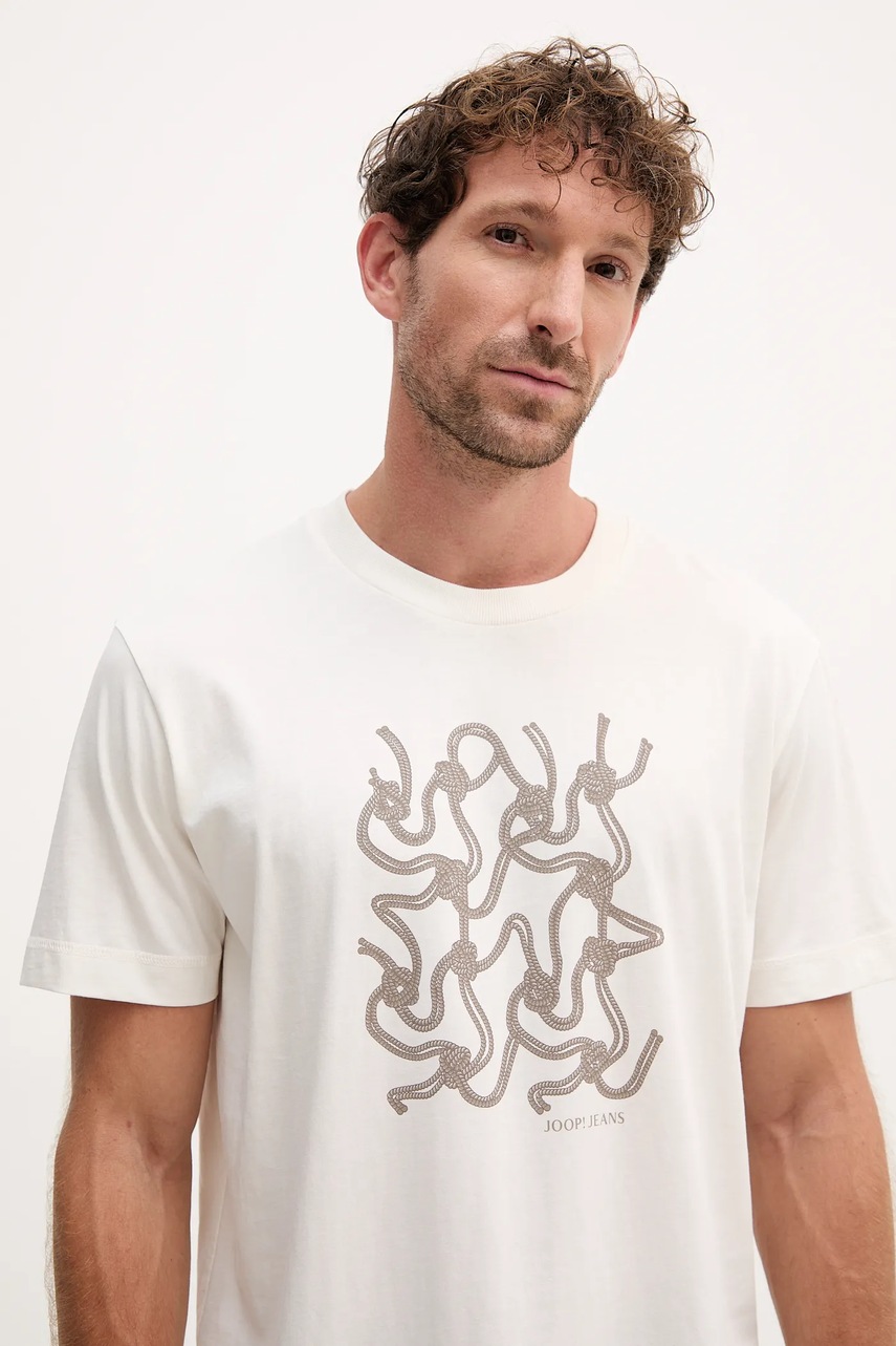 Βαμβακερό μπλουζάκι Joop! ανδρικό, χρώμα: μπεζ, 30047002 φωτογραφία