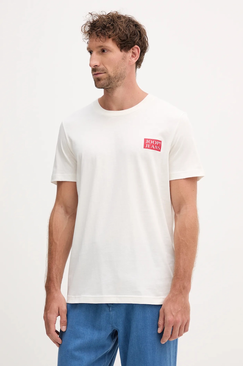Joop! tricou din bumbac culoarea bej, cu imprimeu, 30047004